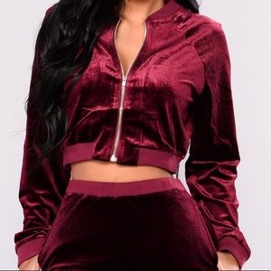 Burgundy velvet cropped jacket